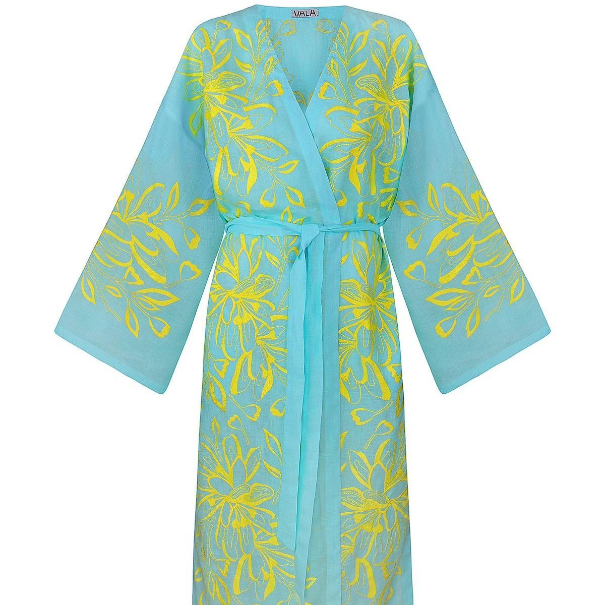 Blue kimono with yellow embroidery
