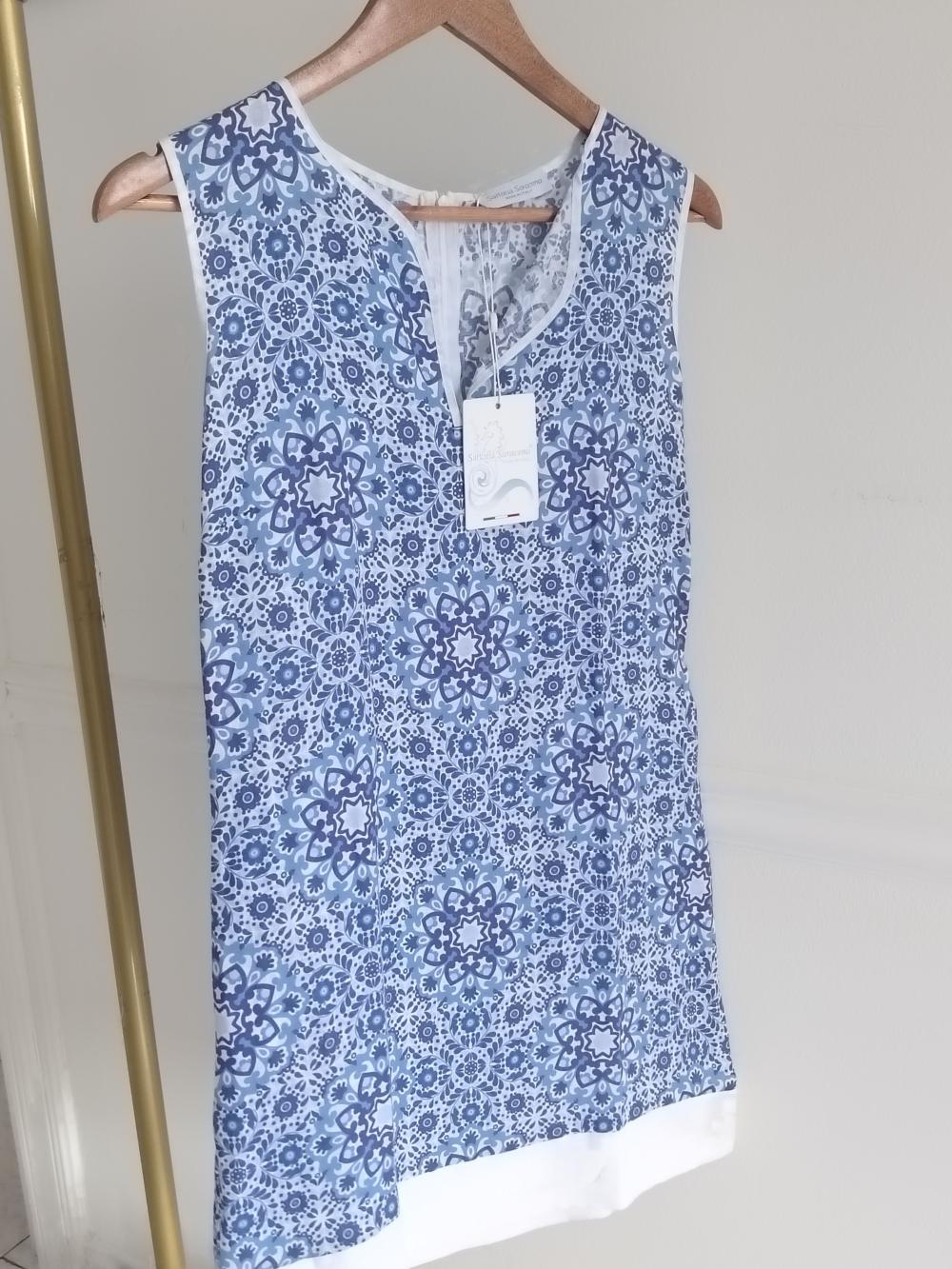 Vestido en Lino, blue mediterraneo